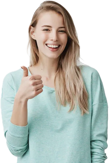 Smiling young woman giving a thumbs up